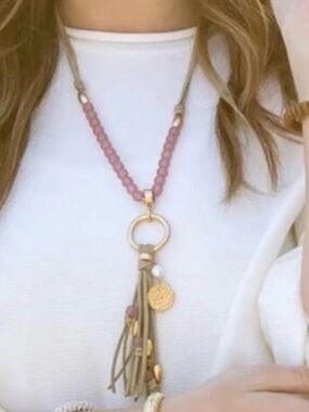 Plunder Maia Tan Corded Pink
Beaded Necklace NWOT